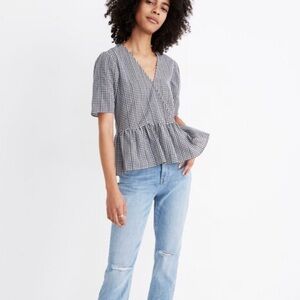 Madewell Crossover Peplum Top in Textured Gingham Check